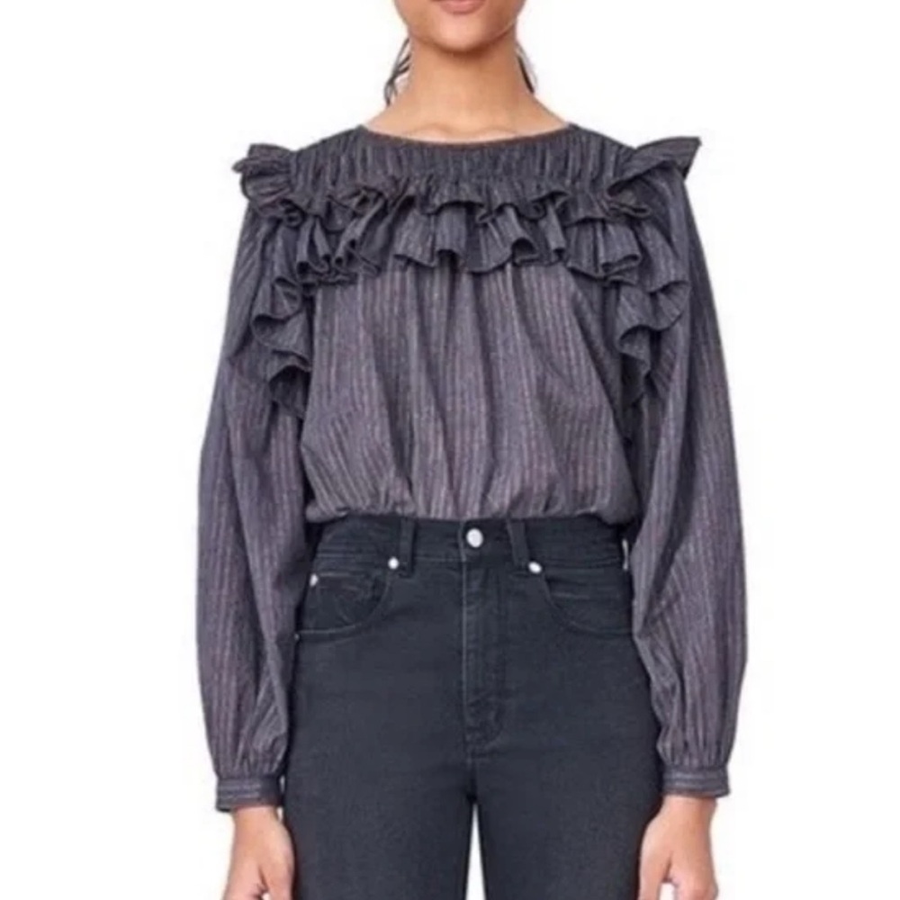 Rebecca Taylor La Vie ruffle Blouse w Metallic thred